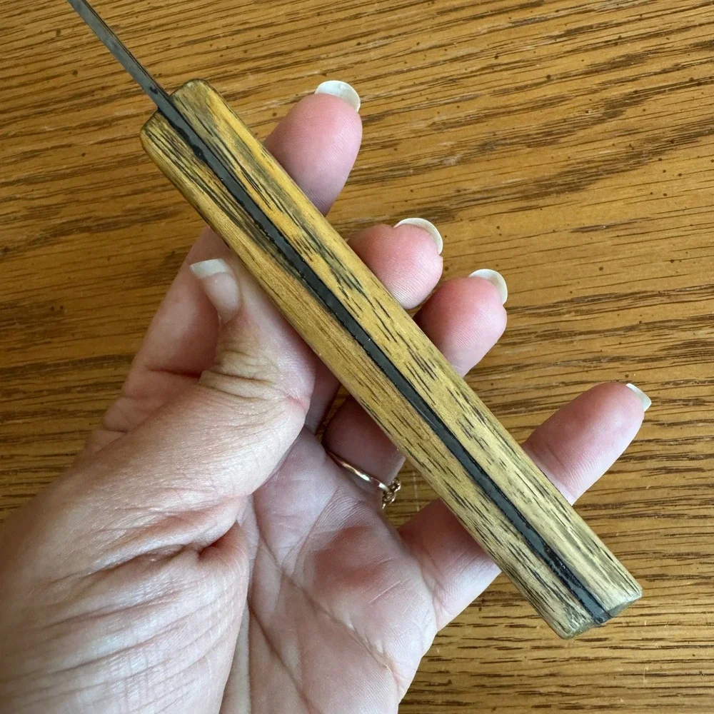 Vintage Ontario Knife Co Tru-Edge Carbon‎ Steel Butcher Knife Wood Handle USA